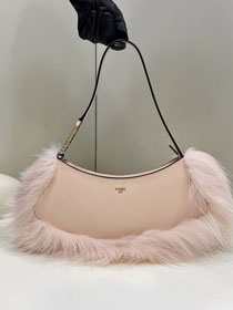 Fendi original calfskin&fox fur O-Lock swing pouch 8BS068 pink