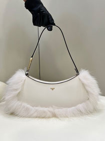 Fendi original calfskin&fox fur O-Lock swing pouch 8BS068 white