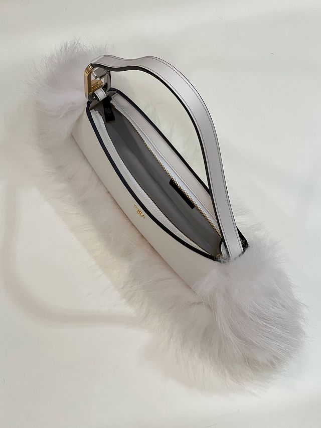 Fendi original calfskin&fox fur O-Lock swing pouch 8BS068 white