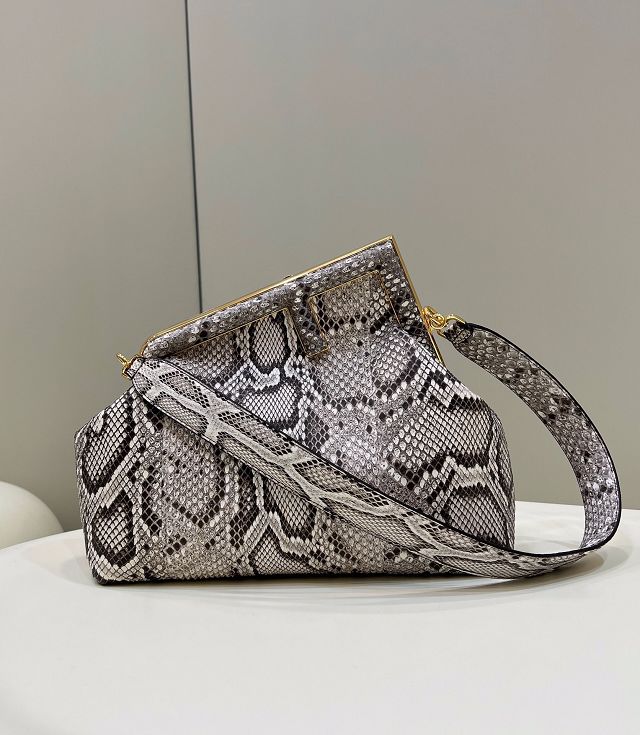 Fendi original python leather medium first bag 8BP127 grey