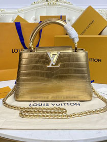 Louis vuitton original crocodile calfskin capucines BB handbag N92175 gold