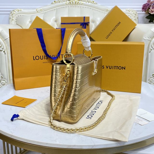 Louis vuitton original crocodile calfskin capucines BB handbag N92175 gold