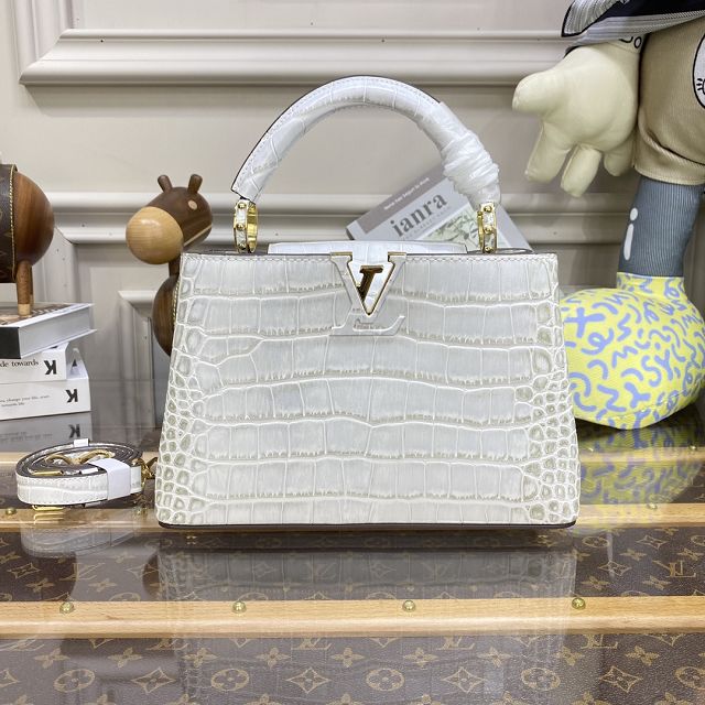 Louis vuitton original crocodile calfskin capucines BB handbag N93344 white