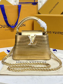 Louis vuitton original crocodile calfskin capucines mini handbag N93701 gold