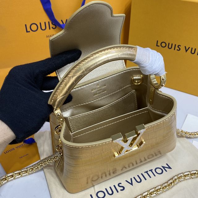 Louis vuitton original crocodile calfskin capucines mini handbag N93701 gold