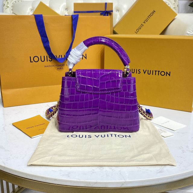 Louis vuitton original crocodile calfskin capucines mini handbag N94227 purple