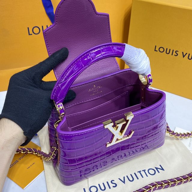 Louis vuitton original crocodile calfskin capucines mini handbag N94227 purple