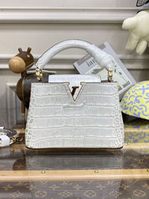 Louis vuitton original crocodile calfskin capucines mini handbag N93701 white