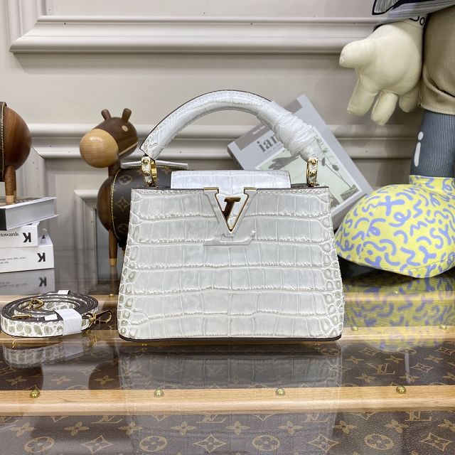 Louis vuitton original crocodile calfskin capucines mini handbag N93701 white