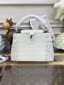 Louis vuitton original crocodile calfskin capucines mini handbag N93701 white