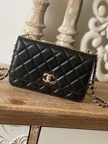 CC original lambskin wallet on chain A80982 black