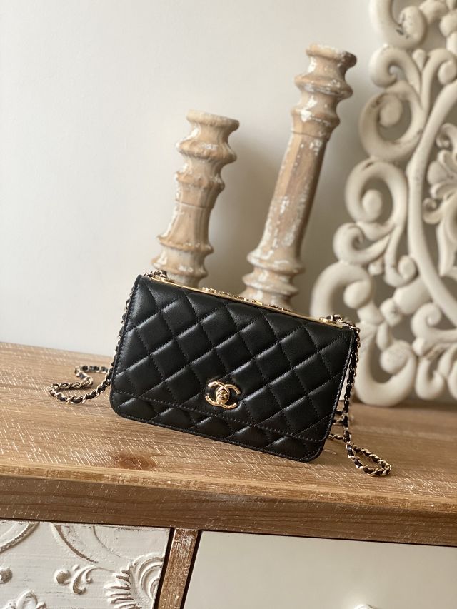 CC original lambskin wallet on chain A80982 black