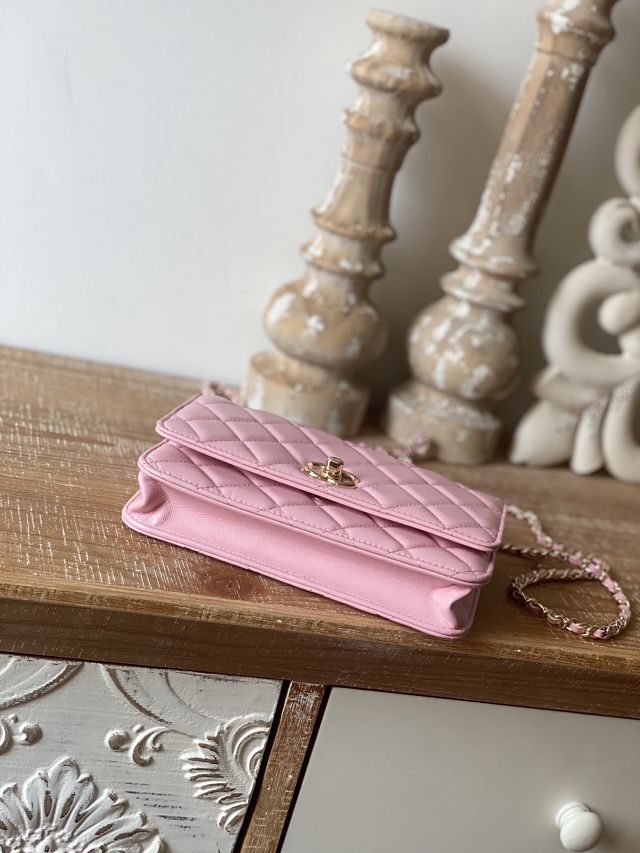 CC original lambskin wallet on chain A80982 pink