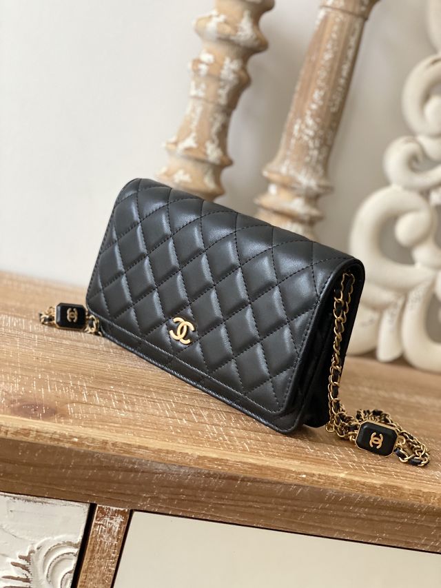 CC original lambskin wallet on chain AP2923 black