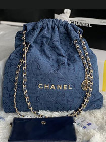 CC original denim 22 large handbag AS3262 blue&gold