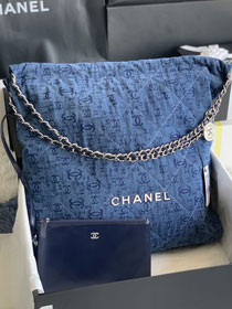 2022 CC original denim 22 large handbag AS3262 blue&silver