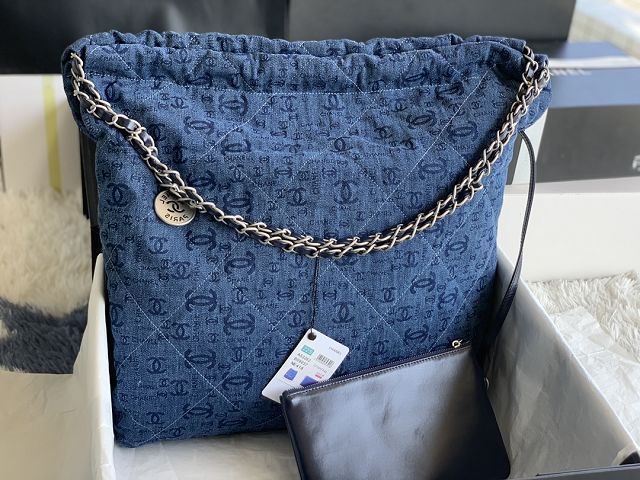 CC original denim 22 large handbag AS3262 blue&silver