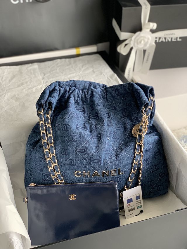 CC original denim 22 medium handbag AS3261 blue&gold