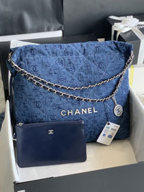 2022 CC original denim 22 medium handbag AS3261 blue&silver