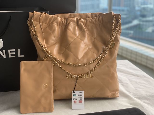 CC original calfskin 22 large handbag AS3262 beige