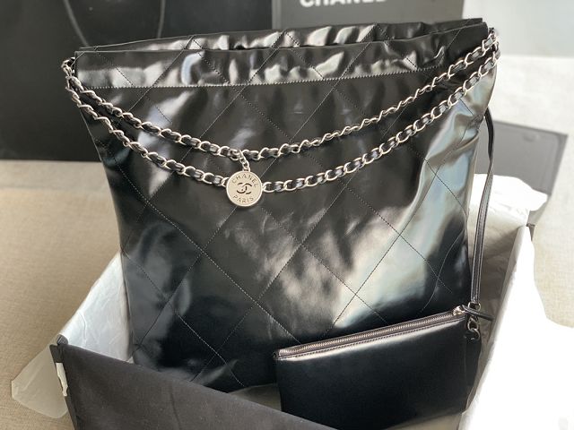CC original calfskin 22 large handbag AS3262 black&silver