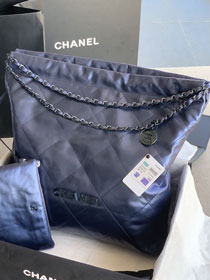 2022 CC original shiny calfskin 22 large handbag AS3262 dark blue