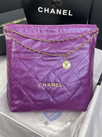 2022 CC original shiny calfskin 22 large handbag AS3262 dark purple