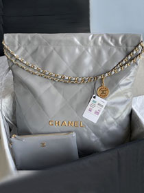 2022 CC original shiny calfskin 22 large handbag AS3262 grey
