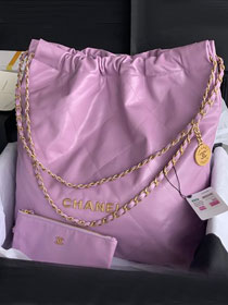 2022 CC original shiny calfskin 22 large handbag AS3262 light purple