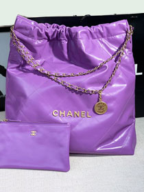 2022 CC original shiny calfskin 22 large handbag AS3262 purple