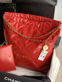 2022 CC original shiny calfskin 22 large handbag AS3262 red