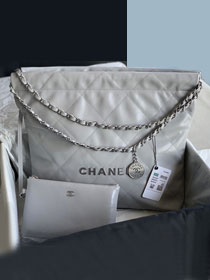 2022 CC original shiny calfskin 22 medium handbag AS3261 light grey