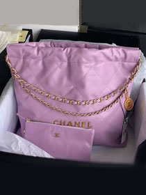 2022 CC original shiny calfskin 22 medium handbag AS3261 light purple