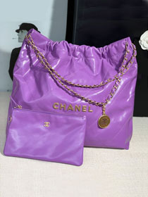 2022 CC original shiny calfskin 22 medium handbag AS3261 purple