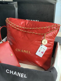 2022 CC original shiny calfskin 22 medium handbag AS3261 red