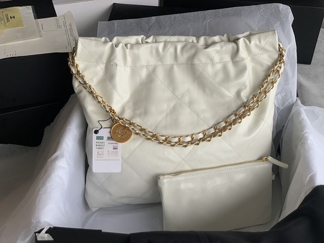 CC original calfskin 22 medium handbag AS3261 white&gold