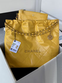 2022 CC original shiny calfskin 22 medium handbag AS3261 yellow