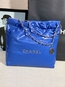 2022 CC original shiny calfskin 22 small handbag AS3260 blue