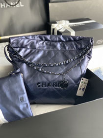 2022 CC original shiny calfskin 22 small handbag AS3260 dark blue
