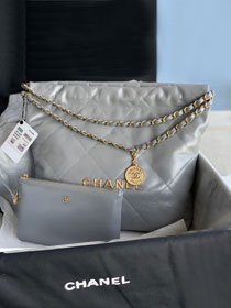 2022 CC original shiny calfskin 22 small handbag AS3260 grey
