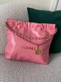 2022 CC original shiny calfskin 22 small handbag AS3260 pink