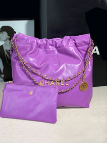 2022 CC original shiny calfskin 22 small handbag AS3260 purple