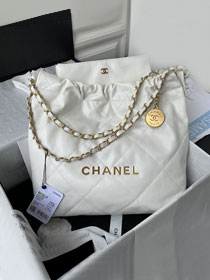 2022 CC original shiny calfskin 22 small handbag AS3260 white&gold