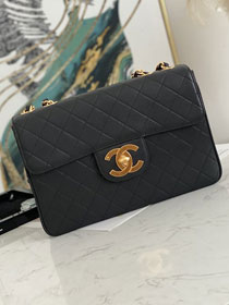 CC original grained calfskin jumbo flap bag A01325 black