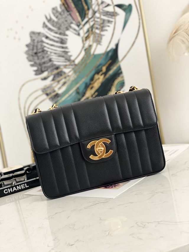 CC original grained calfskin jumbo flap bag A01325-3 black