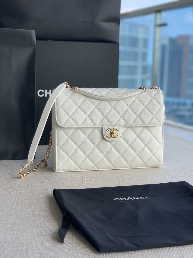 CC original grained calfskin large flap bag AS3259 white