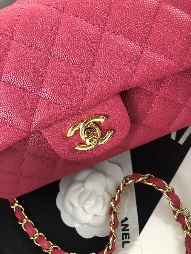 CC original grained calfskin mini flap bag A69900 rose red