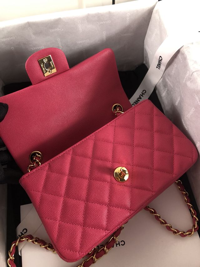 CC original grained calfskin mini flap bag A69900 rose red