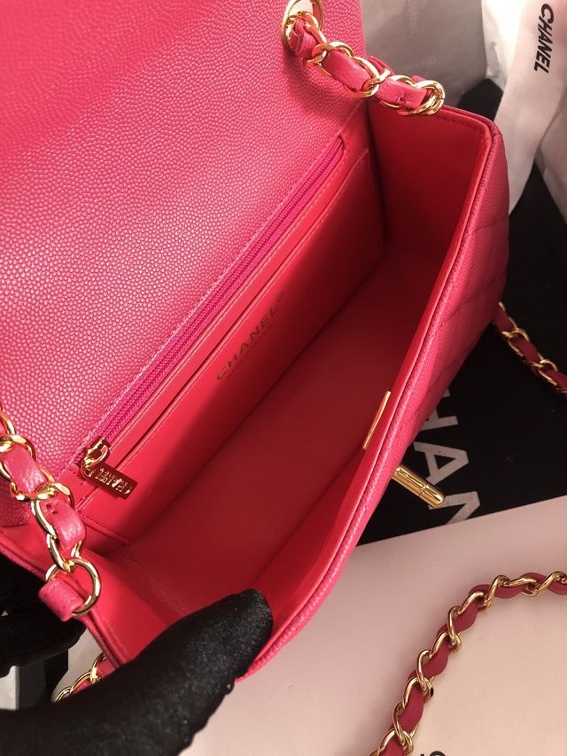 CC original grained calfskin mini flap bag A69900 rose red