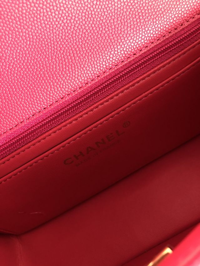CC original grained calfskin mini flap bag A69900 rose red